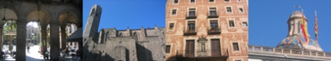 Barri Gòtic: Blick auf die Plaça Real. Palastkapelle Santa Àgata. Casa del Gremi de Revenedors an der Plaça del Pi. Kuppel der Generalitat (Landesregierung) an der Plaça Sant Jaume